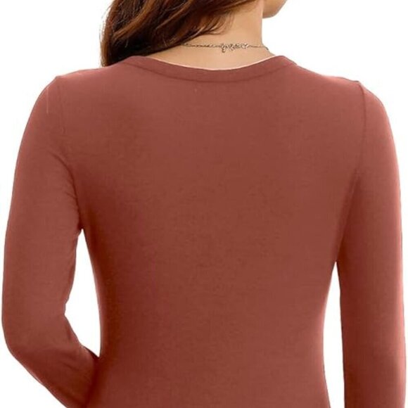 HWOKEFEIYU Womens Long Sleeve Stretch Slim Round Neck Ribbed Basic Shirts XXL - Picture 3 of 6